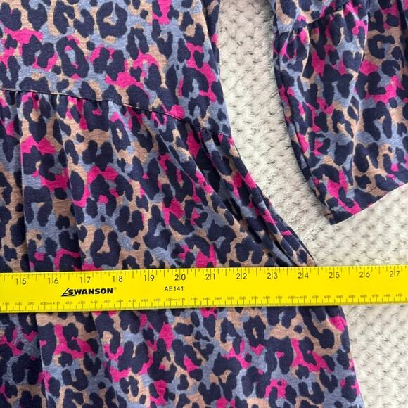 Pact Dress Womens S Purple Chetah Scoop Neck Elbow Flare Sleeve Knee Length - Picture 12 of 15